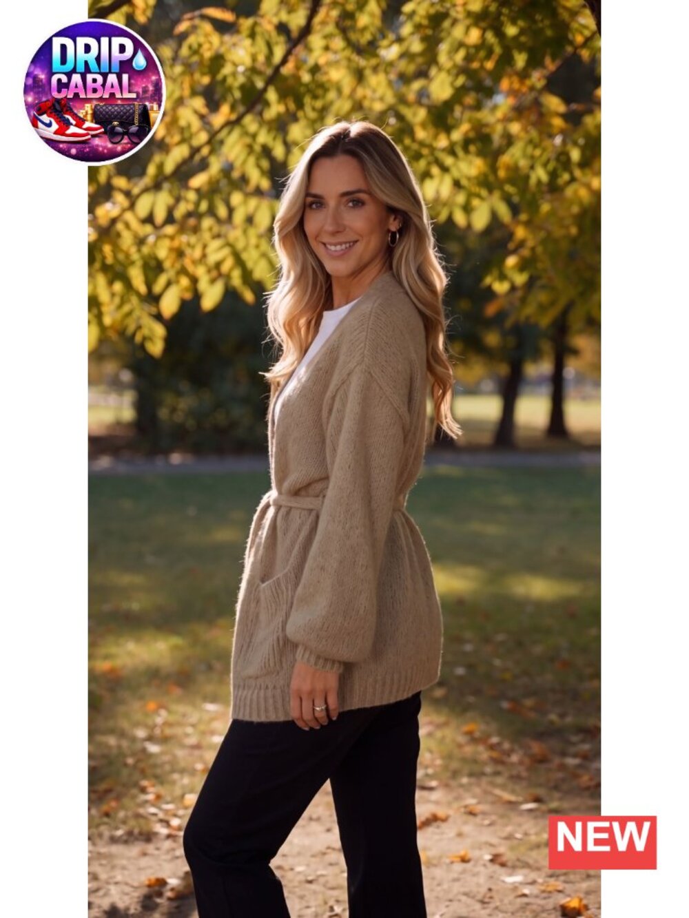 Saodimallsu V Neck Belted Cardigan Sweater Open Front Knit Coat - Picture 6 of 6